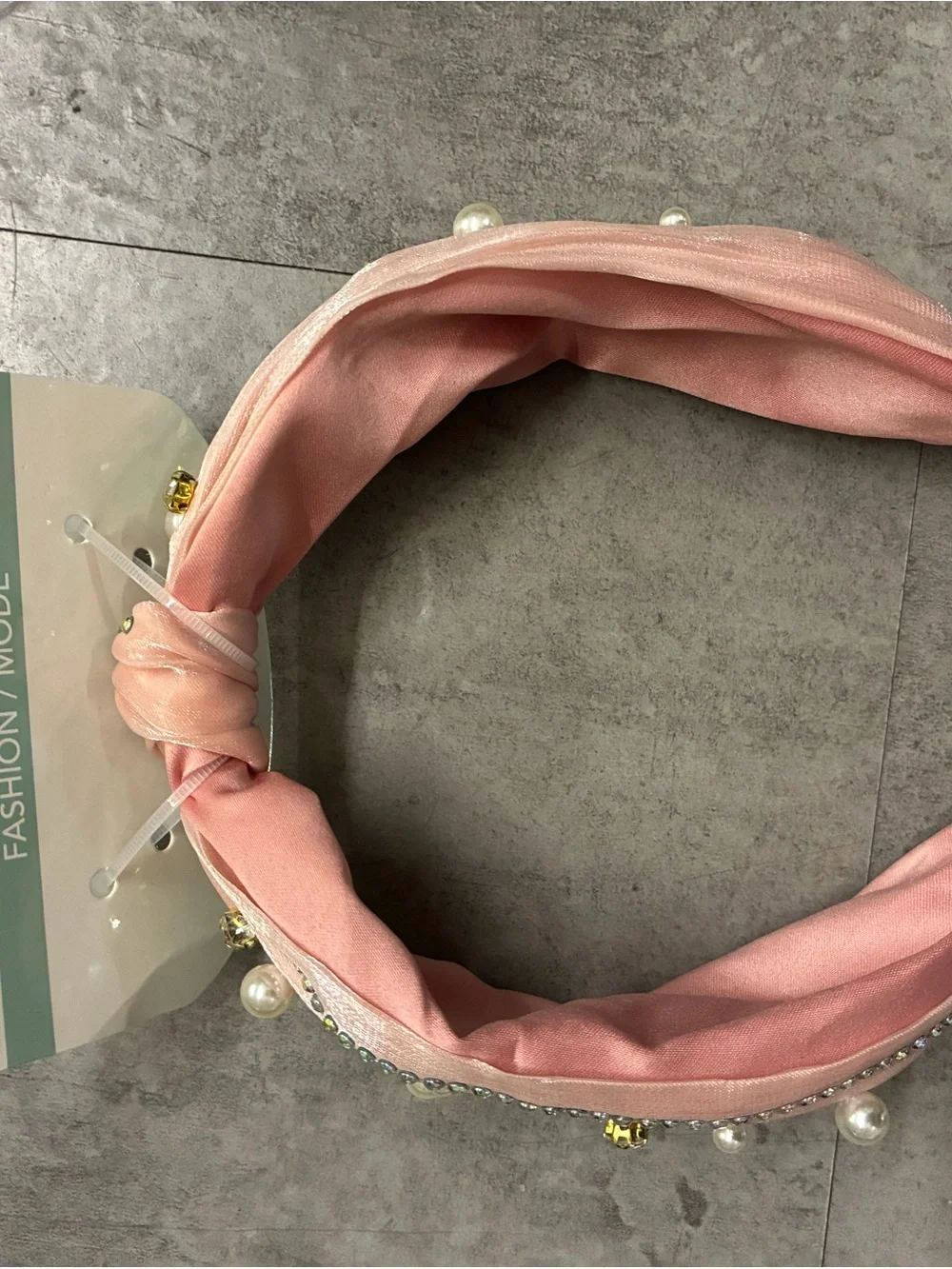 Pink Pearl & Crystal Knotted Headband